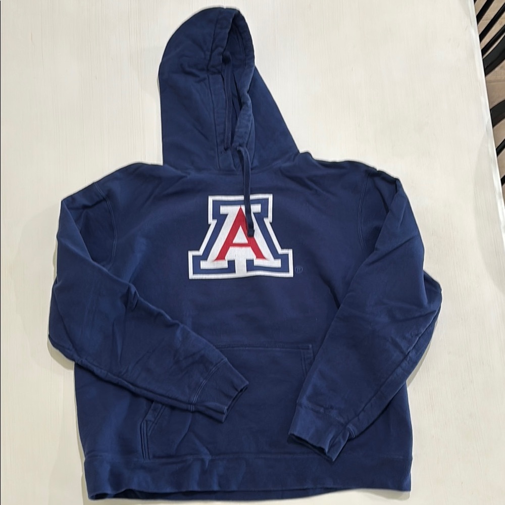 Port and Company Blue Hoodie with Red and White Logo
